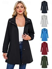 billiga casual jackor-Dam Kappa Gata Dagliga kläder Semester Höst Vinter Normal Täcka Normal Håller värmen Andningsfunktion Ledigt Jacka Långärmad icke-tryck Ensfärgat Snörning Svart Vit Blå