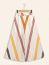 cheap Wide Leg &amp; High Waisted-Satin Multi Color Stripe Wide Leg Casual Daily Pants