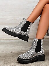 preiswerte Chelsea -Stiefel-mehrfarbige Chelsea-Stiefel im Patchwork-Stil für Damen – moderne dicke Sohle mit elastischen Seiteneinsätzen für Retro- und Casual-Styling