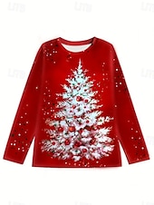 tanie Bożonarodzeniowe szczyty-Koszula T dla kobiet Choinka Okrągły dekolt Czerwony Świąteczny Okazjonalny Wyjściowy wygodny rozmiar topów dostępnych Przedwiosna