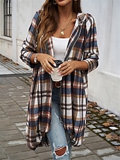 abordables Manteaux Trench-Veste à capuche Femme Extérieur Plein Air Usage quotidien mode Décontractées Avec poches Full Zip Imprimer Longue Manteau Rouge Marron Vert Automne Hiver fermeture Éclair Sweat à capuche Standard S M