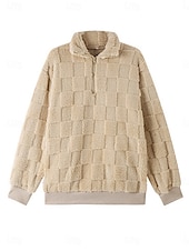 voordelige Vage Sweatshirts-dames sweatshirt casual sherpa fleece effen straat dagelijks gebruik coltrui rits lange mouw beige herfst winter