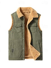 cheap Men&#039;s Vest-Men&#039;s Fleece Vest Vest Gilet Daily Date Vacation Fashion Casual Fall &amp; Winter Button Pocket Polyester Corduroy Thermal Warm Comfortable Plain Single Breasted One-button Lapel Regular Fit Black Brown
