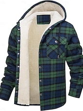 economico Giubbotti e cappotti da uomo-Per uomo Giacca da camicia Giacca con cappuccio Shacket Giacca in pile di flanella Esterno Da tutti i giorni Caldo Tasche Con cappuccio Autunno Inverno Scozzese a quadri Di tendenza Streetwear Bavero