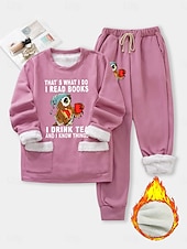 billiga Träningsoveraller för kvinnor-Kvinnors 2 delar Fluffig Pyjamadress Lång ärm Topp och Byxa Text Tryck Komfort Casual Hemma Kläder Dragsko Solid Cozy Vinter
