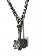 tanie Biżuteria męska-męski wiking naszyjnik z młotem thora – rustykalny żelazny amulet ze sznurkiem