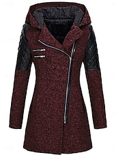 cheap Coats &amp; Trench Coats-Women&#039;s Coat Trench Coat Street Daily Wear Vacation Fall Winter Long Coat Regular Fit Warm Breathable Stylish Casual Street Style Jacket Long Sleeve Plain with Pockets Black Wine Blue