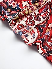 ieftine tricou boho-Pentru femei Tricou Cămașă Henley Floral Epocă Έθνικ Zilnic De Bază Lungime Manșon 3/4 În V Topuri obișnuite Concediu Sfârșit de săptămână Nasturi Imprimeu Roșu-aprins Mov Trifoi Kaki Gri Toamna iarna