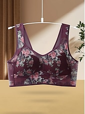 baratos Sutiãs-sutiã feminino de malha com estampa floral sutiã gráfico sem aro sem enchimento cobertura total sutiã moldado sólido para o dia a dia roupas para casa