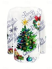 preiswerte Weihnachts-T-Shirts-Damen Sweatshirt süßes Kätzchen Weihnachtsmannmütze Langarm Winter lässig festlich rot Grafik Rundhals Oberteil gemütlich bequem