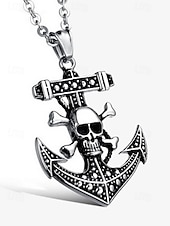 baratos Jóias Masculinas-colar masculino com pingente de caveira gótica e âncora – corrente de aço inoxidável com tema pirata vintage para estilos de motociclista, punk e halloween