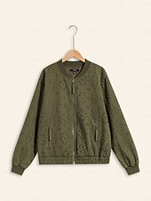 ieftine jachete-Jachetă bomber cu fermoar brodat 100% bumbac, cu gâtul uniform