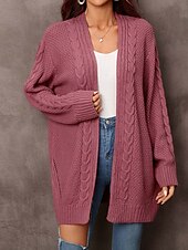 preiswerte Strickjacken und Oberbekleidung-Damen Pullover Modisch Täglich Brautkleider schlicht Graphic Bedruckt Öffnung vorne Strick Textur Langarm Lange Oberteile Stricken Heim Arbeit Schwarz Rosa Herbst Winter