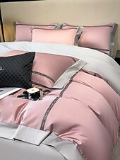 baratos Coleção de elite-Conjunto de cama com capa de edredom de 4 peças, 100% algodão orgânico, tecido macio e respirável, inclui capa de edredom e fronhas para um sono confortável