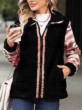 halpa Talvitakit-Naisten Fleecetakki Nallekarva Huppari takki Pidä lämpimänä Hengittävä Vetoketju Tasku Fleece-vuoratut Vintage Vapaa-aika Geometrinen Loma Katu Arki-asut Bile Vetoketju Normaali Sänkyjen avaus
