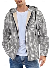 preiswerte Herrenjacken &amp; Herrenmäntel-Herren Hemdjacke Kapuzenjacke Shacket Flanell-Fleecejacke Täglich Urlaub warm Mit Kapuze Herbst Winter Schottenstoff Kariert Modisch Strassenmode Kargen Standard Schwarz Dunkelrot Hellgrün Rote Blau