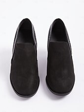 cheap Block Heels-Women&#039;s Black Faux Suede Block Heel Slip-On Ankle Shoes – Comfortable and Stylish Office Pumps