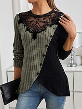 abordables Hauts en dentelle-Blouses élégantes en dentelle pour femmes blouse à œillets modernes et stylées à manches longues tops réguliers col ras du cou travail quotidien romantiques petits tenues estivales pour les vacances