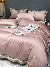 baratos Coleção de elite-Conjunto de cama com capa de edredom de 4 peças, 100% algodão orgânico, tecido macio e respirável, inclui capa de edredom e fronhas para um sono confortável