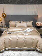 baratos Coleção de elite-Conjunto de cama com capa de edredom de 4 peças, 100% algodão orgânico, tecido macio e respirável, inclui capa de edredom e fronhas para um sono confortável