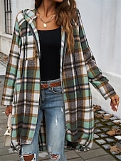 abordables Manteaux Trench-Veste à capuche Femme Extérieur Plein Air Usage quotidien mode Décontractées Avec poches Full Zip Imprimer Longue Manteau Rouge Marron Vert Automne Hiver fermeture Éclair Sweat à capuche Standard S M