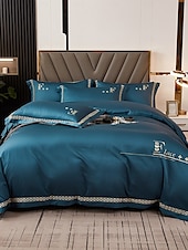 baratos Coleção de elite-Conjunto de cama com capa de edredom de 4 peças, 100% algodão orgânico, tecido macio e respirável, inclui capa de edredom e fronhas para um sono confortável