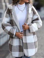 cheap Jackets-Women&#039;s Coat Trench Coat Daily Wear Vacation Fall Winter Regular Coat Regular Fit Warm Breathable Casual Street Style Jacket Long Sleeve Color Block Fur Collar Grey