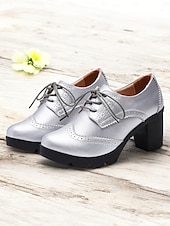 olcso 1950-es évek-női világoskék fűzős brogue vaskos sarkú oxford cipő – vintage ihletésű platformsarkú hétköznapi és irodai viselethez