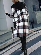 cheap Jackets-Women&#039;s Coat Trench Coat Daily Wear Going out Fall Winter Long Coat Regular Fit Warm Breathable Stylish Casual Jacket Long Sleeve Color Block with Pockets With Belt Black