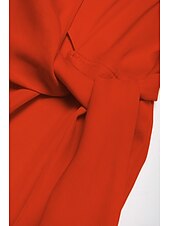 Robe midi portefeuille froncée en lin tencel pour femme orange rouge col en V abordables Robes décontractées-Robe midi portefeuille froncée en lin tencel pour femme orange rouge col en V