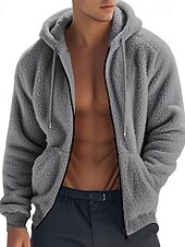 cheap Men&#039;s Jackets &amp; Coats-Men&#039;s Fleece Jacket Teddy Coat Hoodie Jacket Daily Vacation Thermal Warm Pocket Fleece Fall &amp; Winter Plain Fashion Streetwear Hooded Regular Black Navy Blue Khaki Gray Jacket