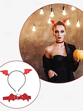 levne Halloweenské doplňky-Sada čelenky s netopýřím křídlem a gotického koženého chokeru – kostýmní doplňky s halloweenskou tématikou pro ženy, ideální pro cosplay a party outfity
