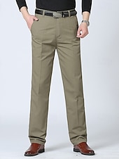 cheap Loose-Men&#039;s Dress Pants Trousers Chinos Buttons Pocket Plain Comfort Formal Party Work Fashion Classic Style Black Army Green Micro-elastic