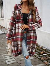 abordables Manteaux Trench-Veste à capuche Femme Extérieur Plein Air Usage quotidien mode Décontractées Avec poches Full Zip Imprimer Longue Manteau Rouge Marron Vert Automne Hiver fermeture Éclair Sweat à capuche Standard S M