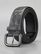 cheap Men&#039;s Belts-Men&#039;s Woven Leather Belt – Premium Buckle, Casual and Formal Wear, Available in Blue, Gray, Brown, Black