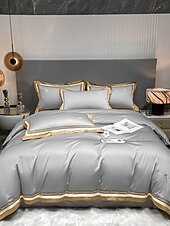 baratos Coleção de elite-Conjunto de cama com capa de edredom de 4 peças, 100% algodão orgânico, tecido macio e respirável, inclui capa de edredom e fronhas para um sono confortável