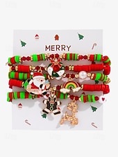 Χαμηλού Κόστους Χριστουγεννιάτικα αξεσουάρ-Χριστουγεννιάτικο σετ βραχιολιών με χάντρες γούρι – εορταστικά κόκκινα, πράσινα και λευκά στοιβαγμένα βραχιόλια με γούρια Άγιου Βασίλη, δέντρου και δώρων – ιδανικό για τη μόδα και τα δώρα των γιορτών