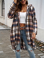 abordables Manteaux Trench-Veste à capuche Femme Extérieur Plein Air Usage quotidien mode Décontractées Avec poches Full Zip Imprimer Longue Manteau Rouge Marron Vert Automne Hiver fermeture Éclair Sweat à capuche Standard S M