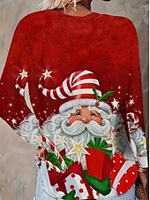 preiswerte Weihnachts-T-Shirts-Damen Sweatshirt süßes Kätzchen Weihnachtsmannmütze Langarm Winter lässig festlich rot Grafik Rundhals Oberteil gemütlich bequem