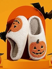 abordables Pour les femmes-Chaussons en polaire confortables sur le thème d&#039;Halloween pour femmes avec des motifs de citrouille et de crâne - chaussures d&#039;intérieur amusantes pour les fêtes d&#039;automne et d&#039;Halloween