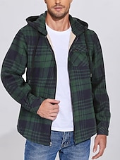preiswerte Herrenjacken &amp; Herrenmäntel-Herren Hemdjacke Kapuzenjacke Shacket Flanell-Fleecejacke Täglich Urlaub warm Mit Kapuze Herbst Winter Schottenstoff Kariert Modisch Strassenmode Kargen Standard Schwarz Dunkelrot Hellgrün Rote Blau