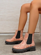 preiswerte Chelsea -Stiefel-mehrfarbige Chelsea-Stiefel im Patchwork-Stil für Damen – moderne dicke Sohle mit elastischen Seiteneinsätzen für Retro- und Casual-Styling