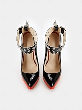 Недорогие Классические насосы-женские черные туфли на шпильке из лакированной кожи с красной подошвой, ремешками на щиколотке с шипами, сексуальные туфли на высоком каблуке для вечеринок, выходов в свет и клубов