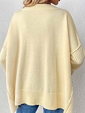 abordables Couleurs unies-Femme Pull Chandail Elégant Mode du quotidien Couleur unie Col V Tricoté manche longue Hauts longs Tricoter Travail Noir Jaune Automne Hiver