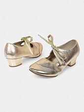 abordables Chaussures de danses latines-chaussures de danse à lacets dorées pour femmes avec talon bas, parfaites pour les spectacles de danse de salon, latine et jazz