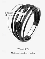 preiswerte Herrenschmuck-Schwarzes Lederarmband für Herren mit silbernem Kreuz – christliches religiöses Armband, verstellbarer Magnetverschluss