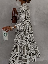 levne Boho šaty-Dámské Maxi šaty Vintage šaty Volnočasové šaty Boho šaty Na běžné nošení Denní Volný Grafika Poloviční rukáv Do V Vodní modrá Khaki Jaro Podzim