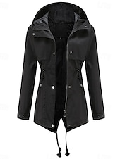 cheap Active Jacket-Women&#039;s Winter Coat Waterproof Windproof Zipper Outdoor Solid Color Work Casual Zipper Hoodie Loose Fit Long Sleeve Outerwear Black Yellow Red Winter