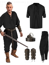 お買い得  衣装-レトリ／ヴィンテージ 中世 ルネッサンス パンツ セット ウエストベルト 海賊 バイキング Ranger 男性用 バイキング ファンタジー ハロウィーン カーニバル マスカレード カーニバル 性能 マスカレード 成人 シャツ パンツ ベルト