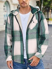 preiswerte Herrenjacken &amp; Herrenmäntel-Herren Hemdjacke Kapuzenjacke Shacket Flanell-Fleecejacke Täglich Urlaub warm Mit Kapuze Herbst Winter Schottenstoff Kariert Modisch Strassenmode Kargen Standard Schwarz Dunkelrot Hellgrün Rote Blau